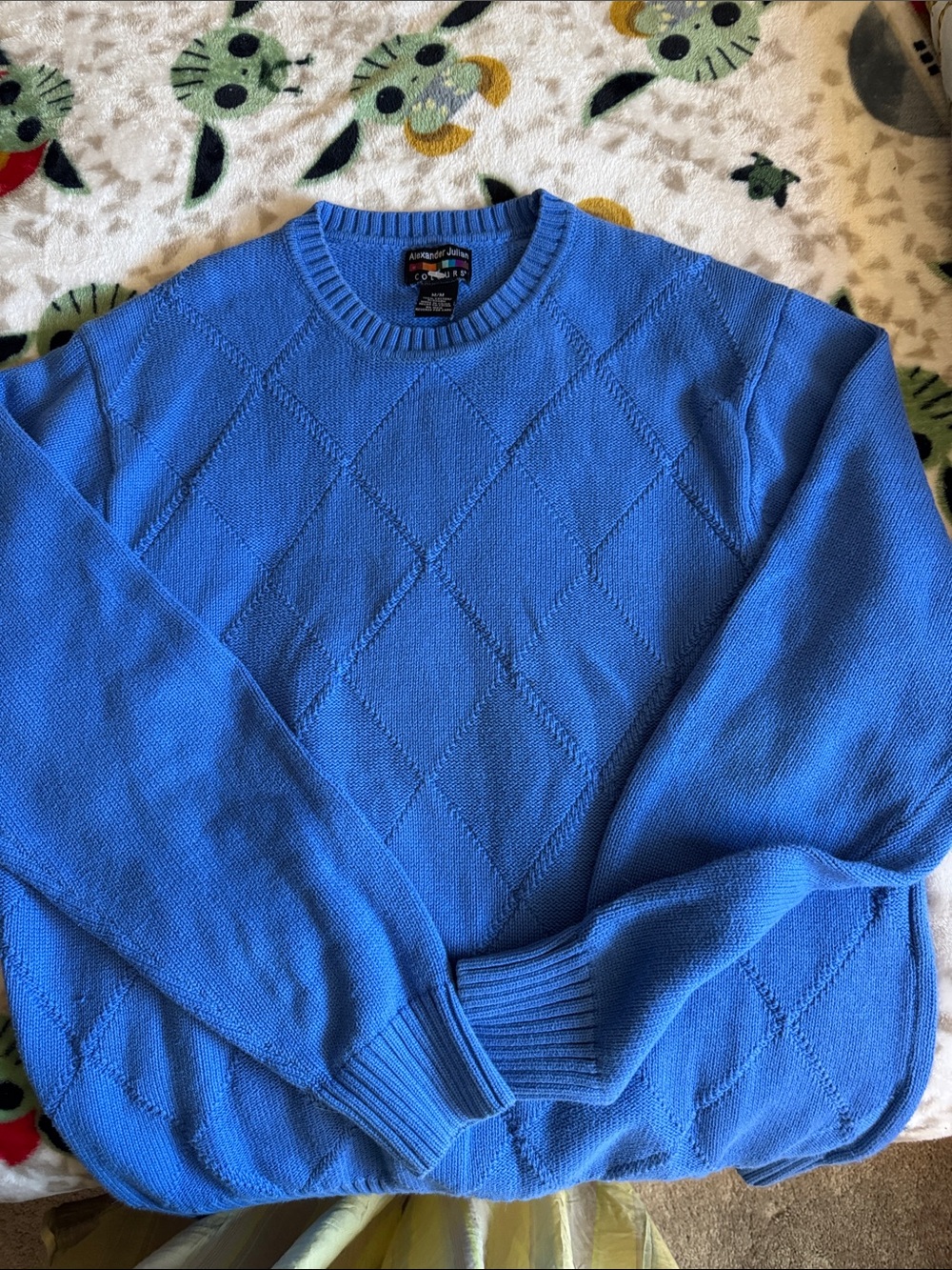 Vintage 90s Colours Alexander Julian Diamond Knit Crewneck Sweater Blue M/M